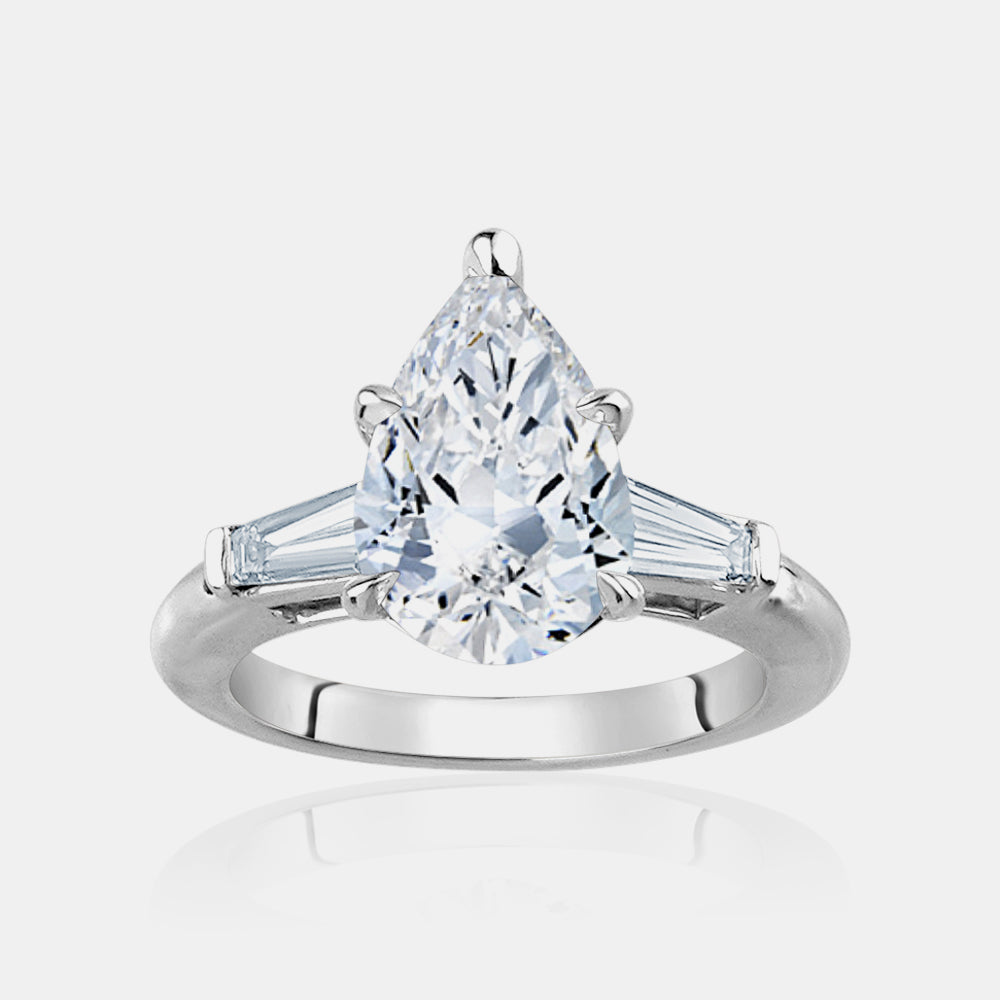 Pear Shape Engagement Ring with Trapezoids side stones