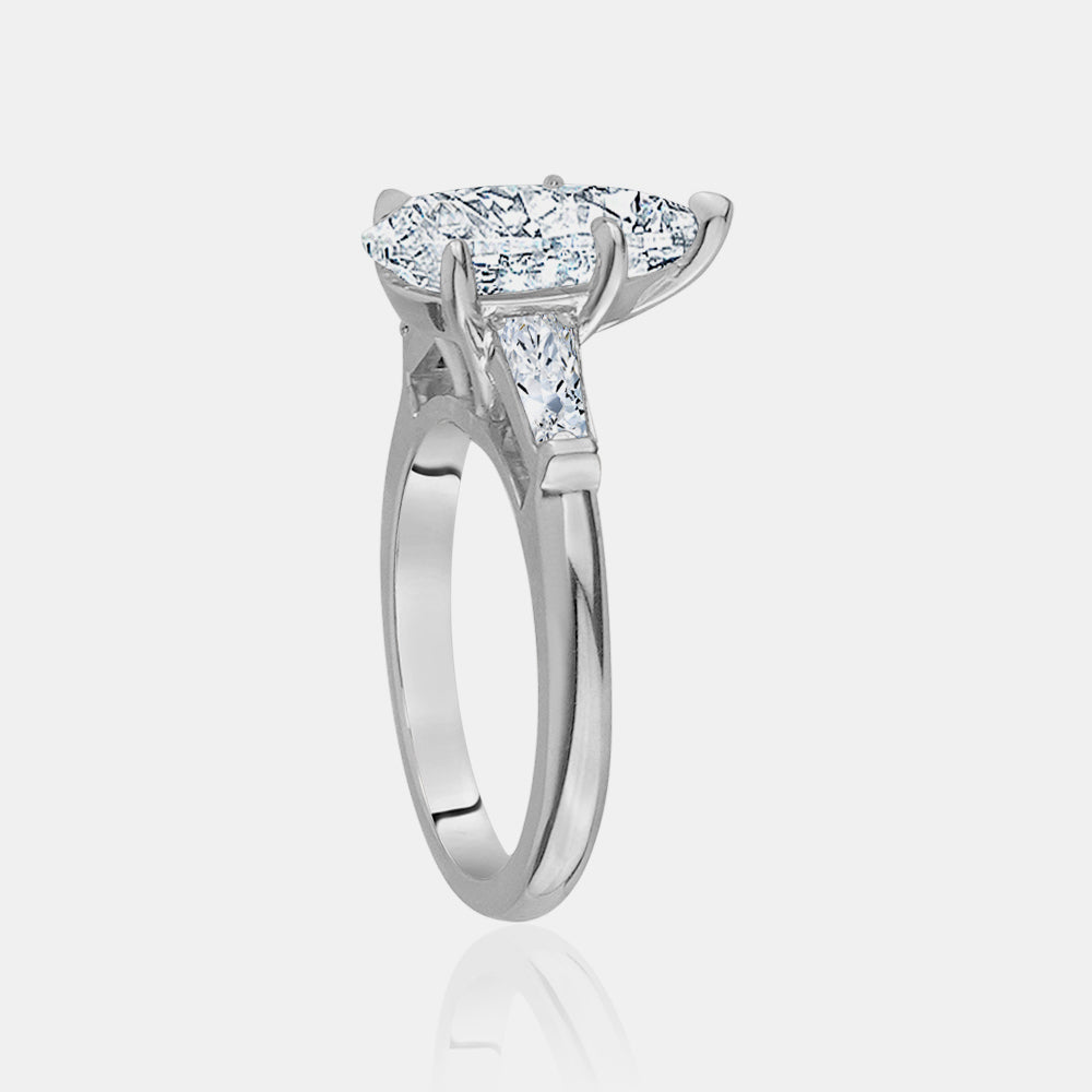 Pear Shape Engagement Ring with Trapezoids side stones