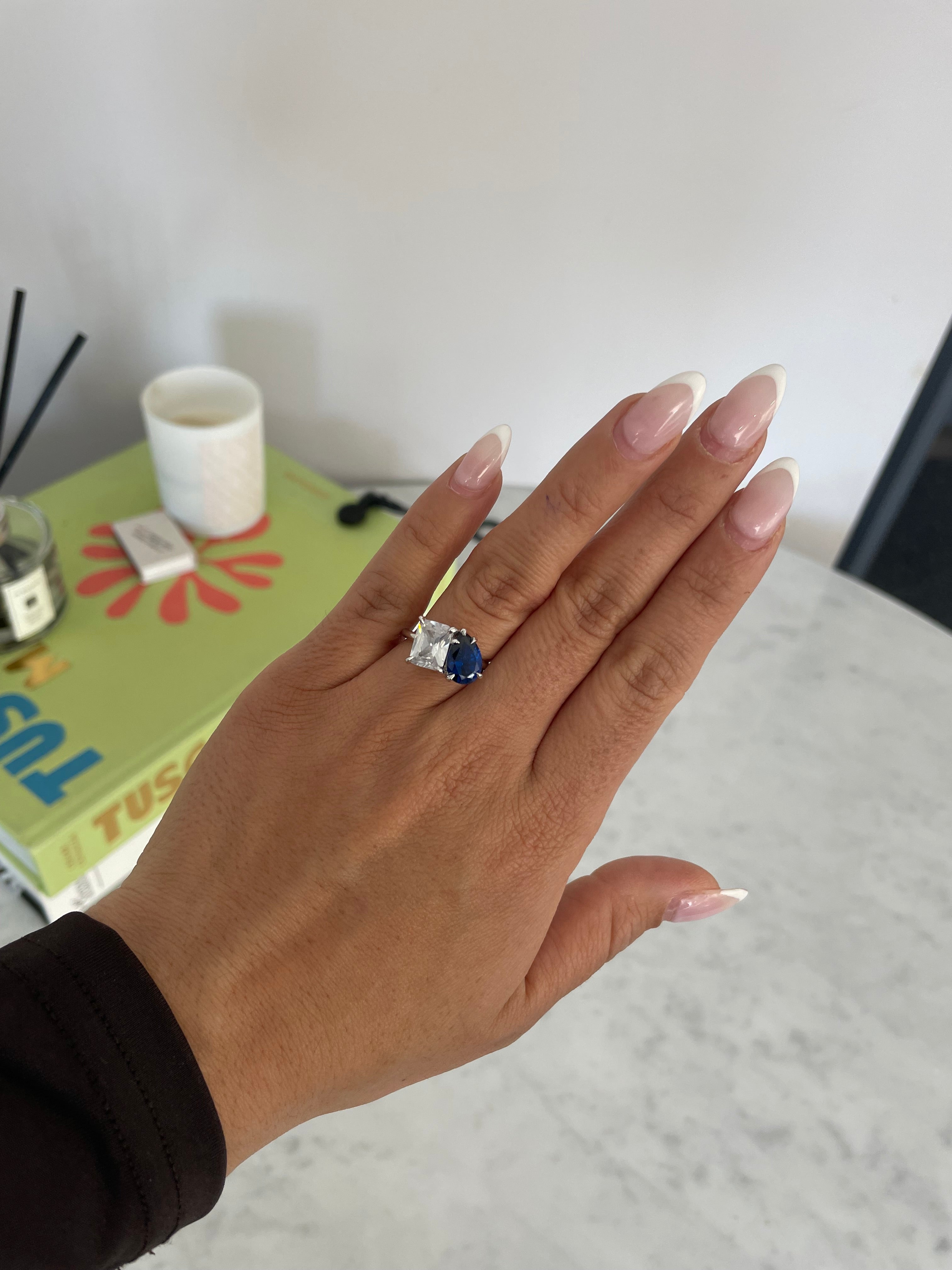 Oval Blue Sapphire Toi et Moi Ring