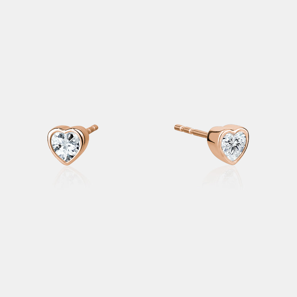 White Topaz Bezel Set Heart Studs