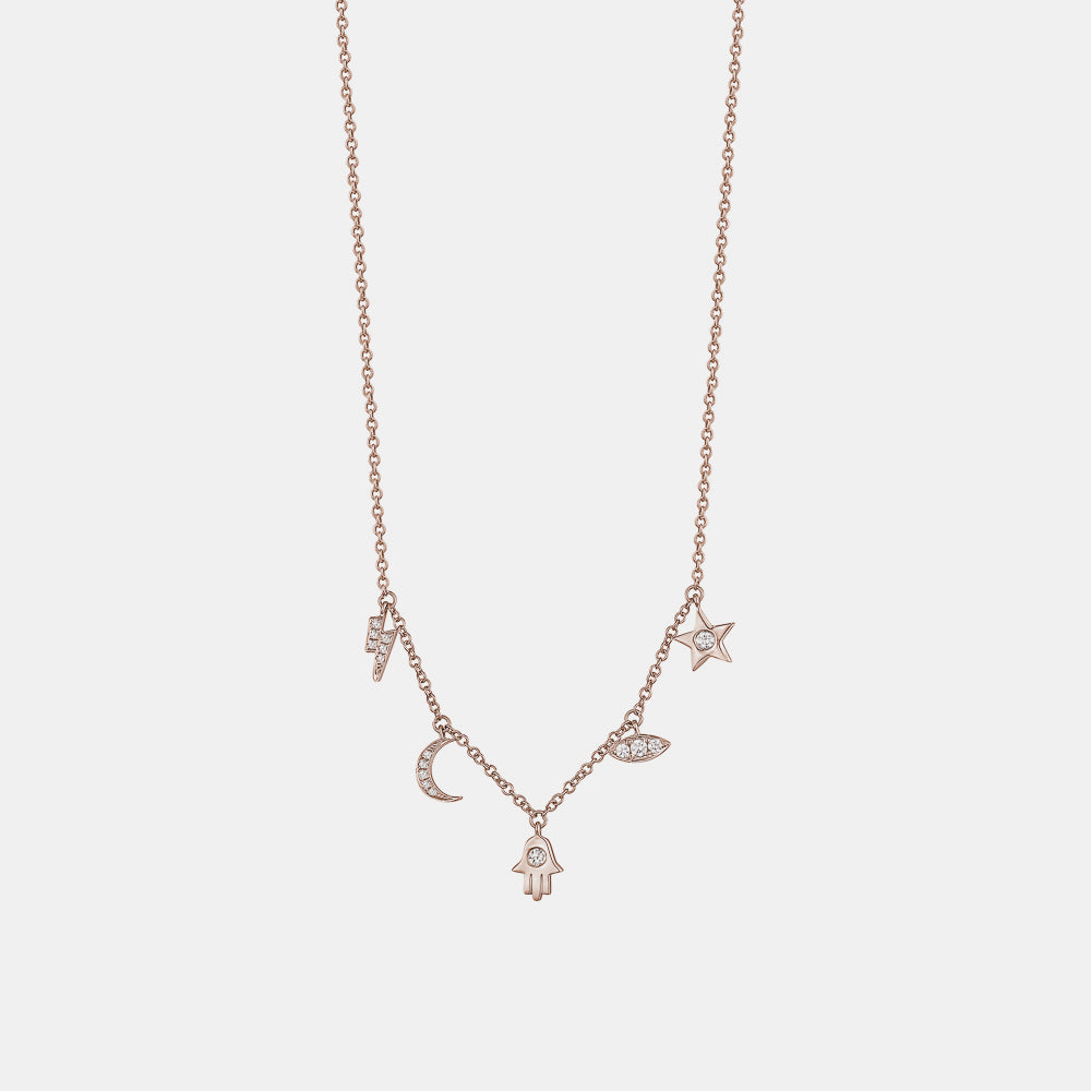 Dangling Diamond Multiple Charm Necklace