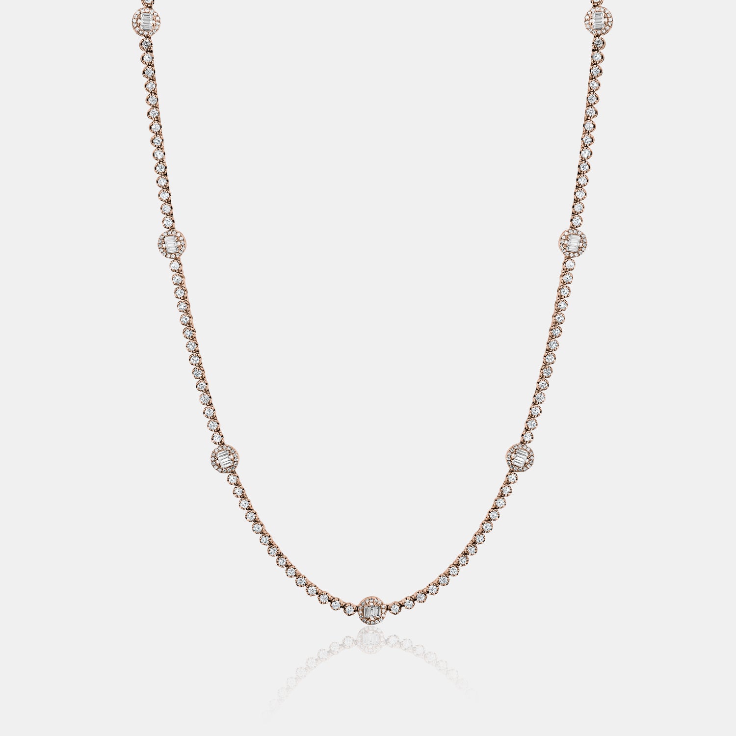 Diamond Station Baguette Tennis Necklace