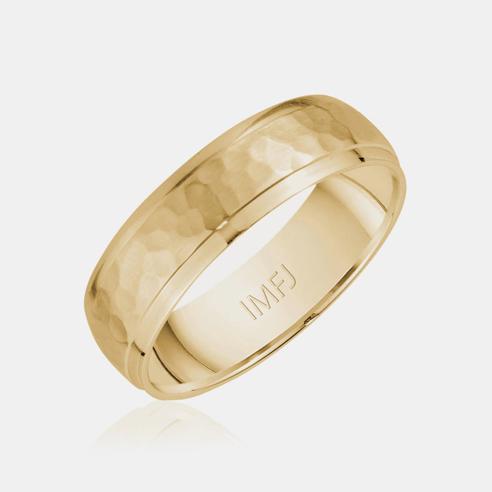 18K Brushed Hammered Center Wedding Band