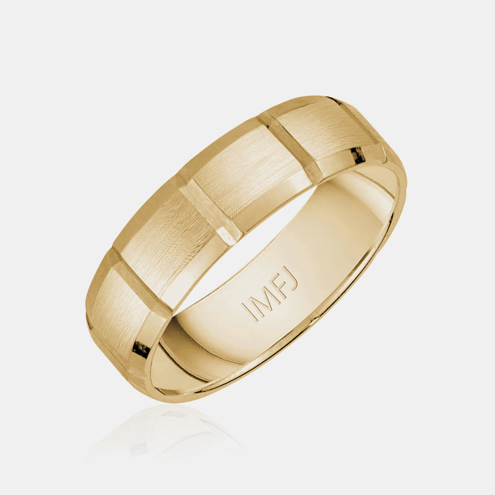 14K Brushed Center with Vertical Grooves Wedding Band