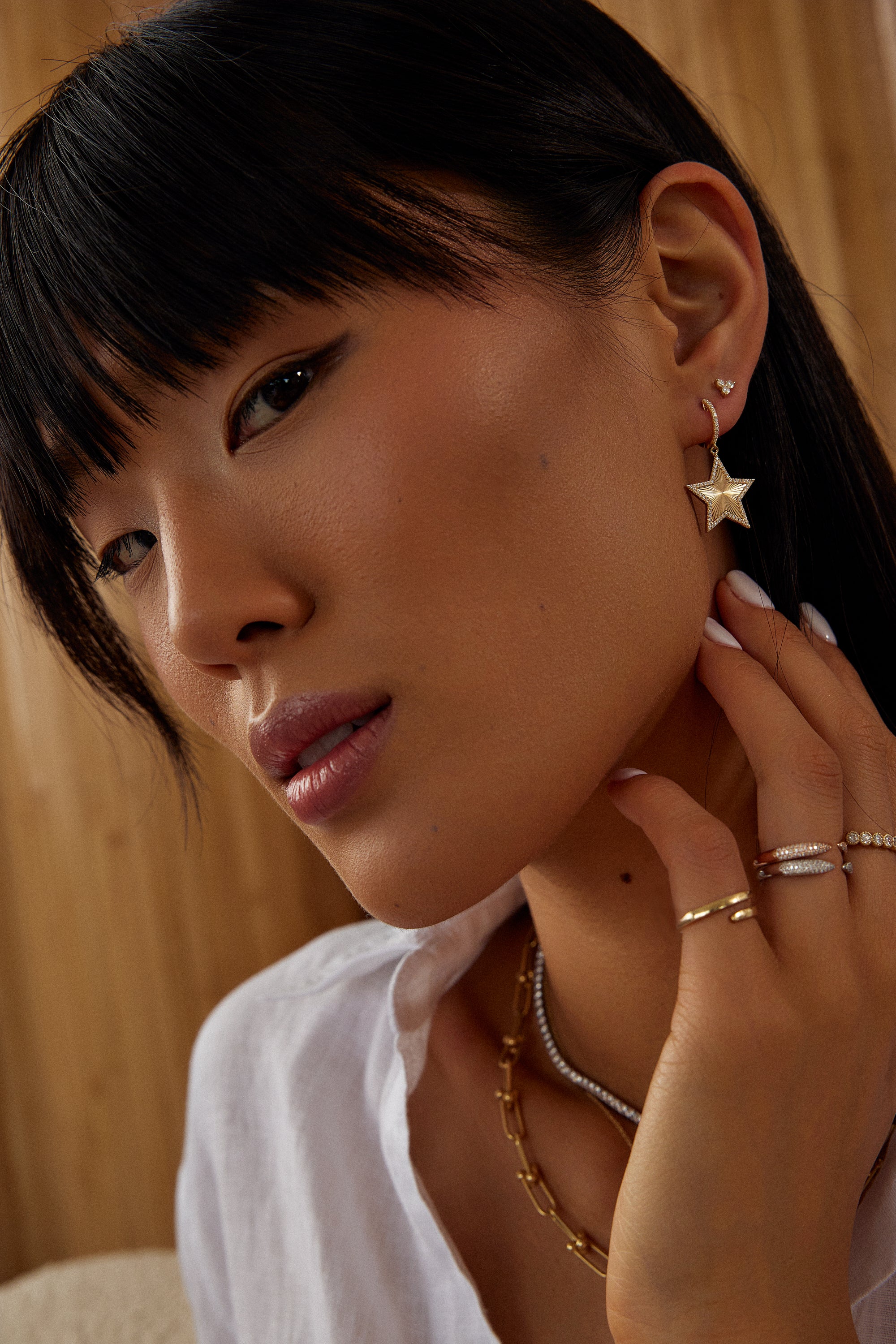 Boucles d'oreilles étoile cannelée en diamant