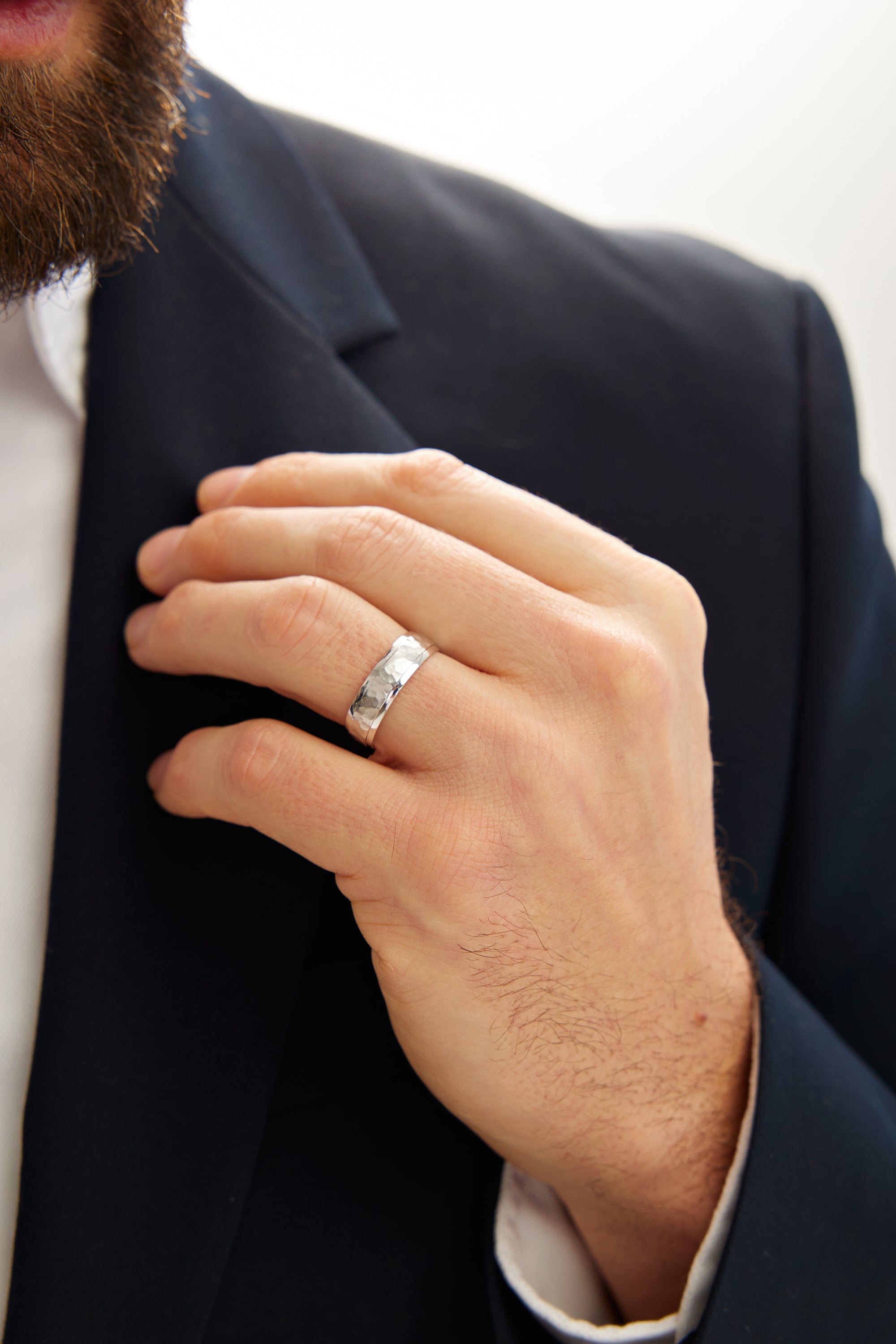 18K Brushed Hammered Center Wedding Band