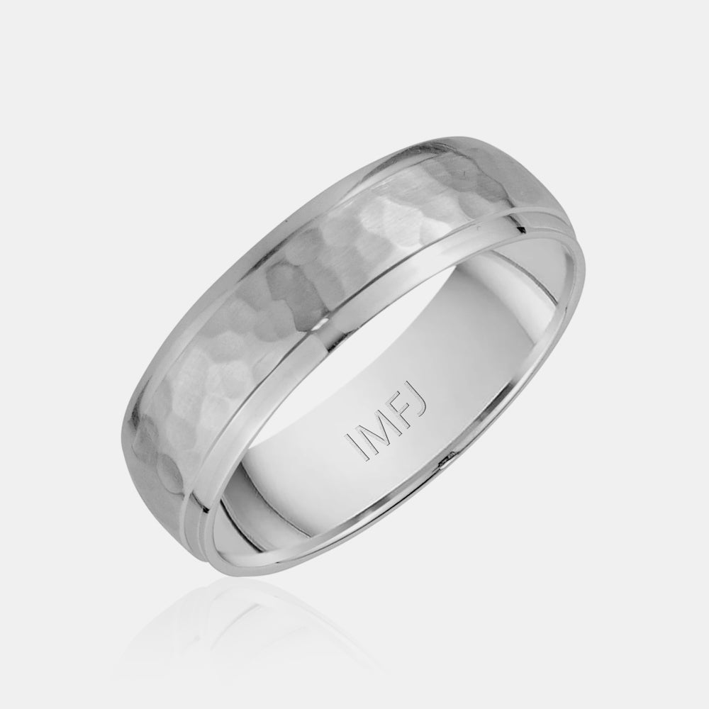 18K Brushed Hammered Center Wedding Band
