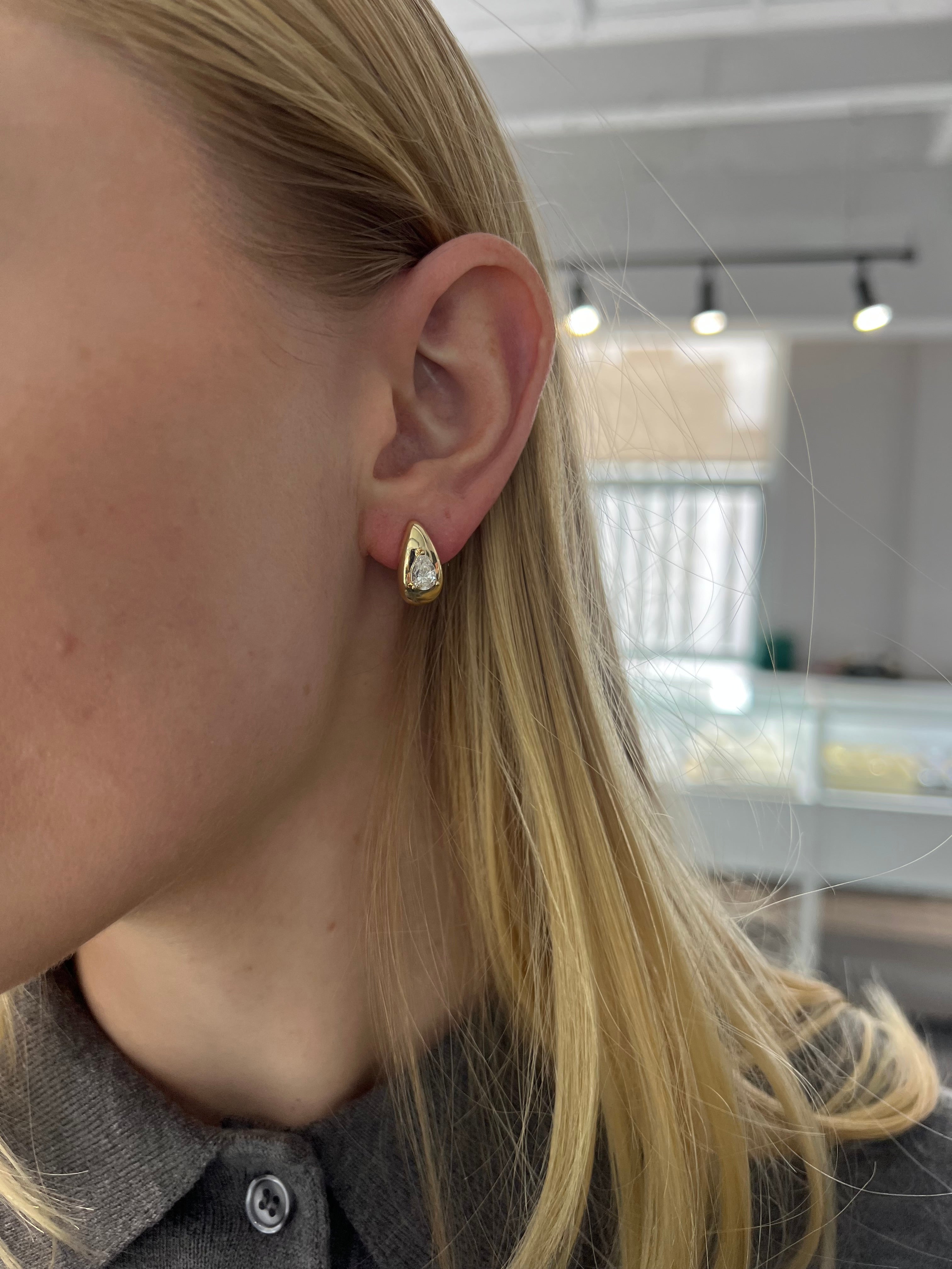 Lab Grown Tear Drop Puffy Earrings