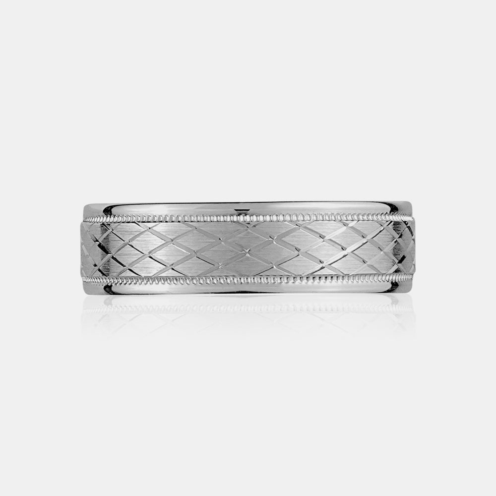 Alliance 14K en forme de diamant avec bordure à grains multiples