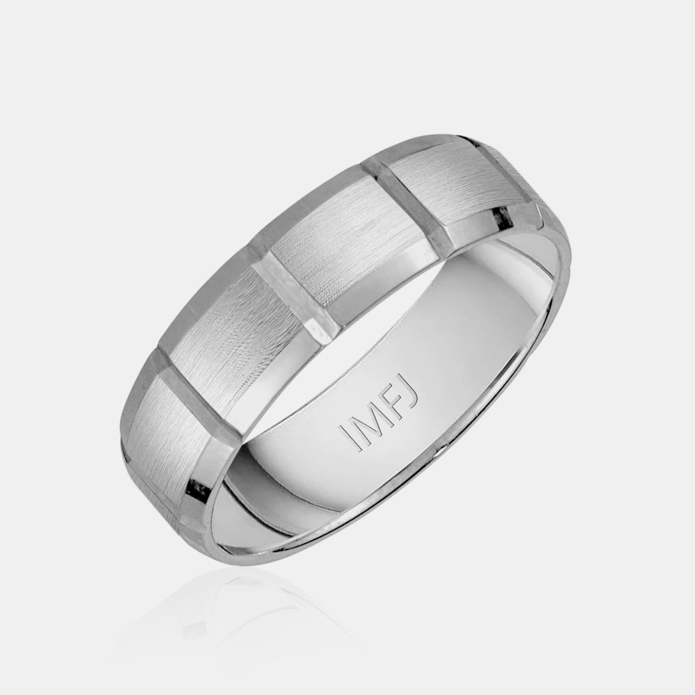 10K Brushed Center with Vertical Grooves Wedding Band