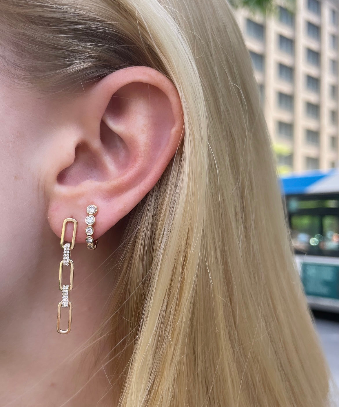 Graduated Diamond Bezel Set Studs