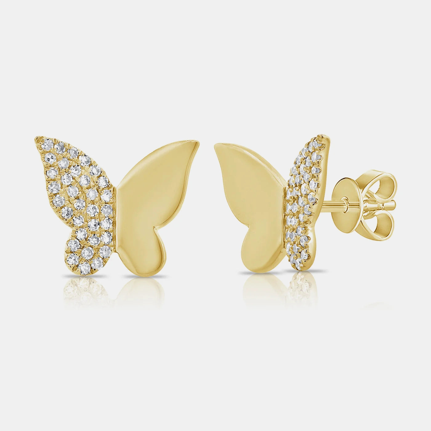 Half Gold Half Pavé Butterfly Studs