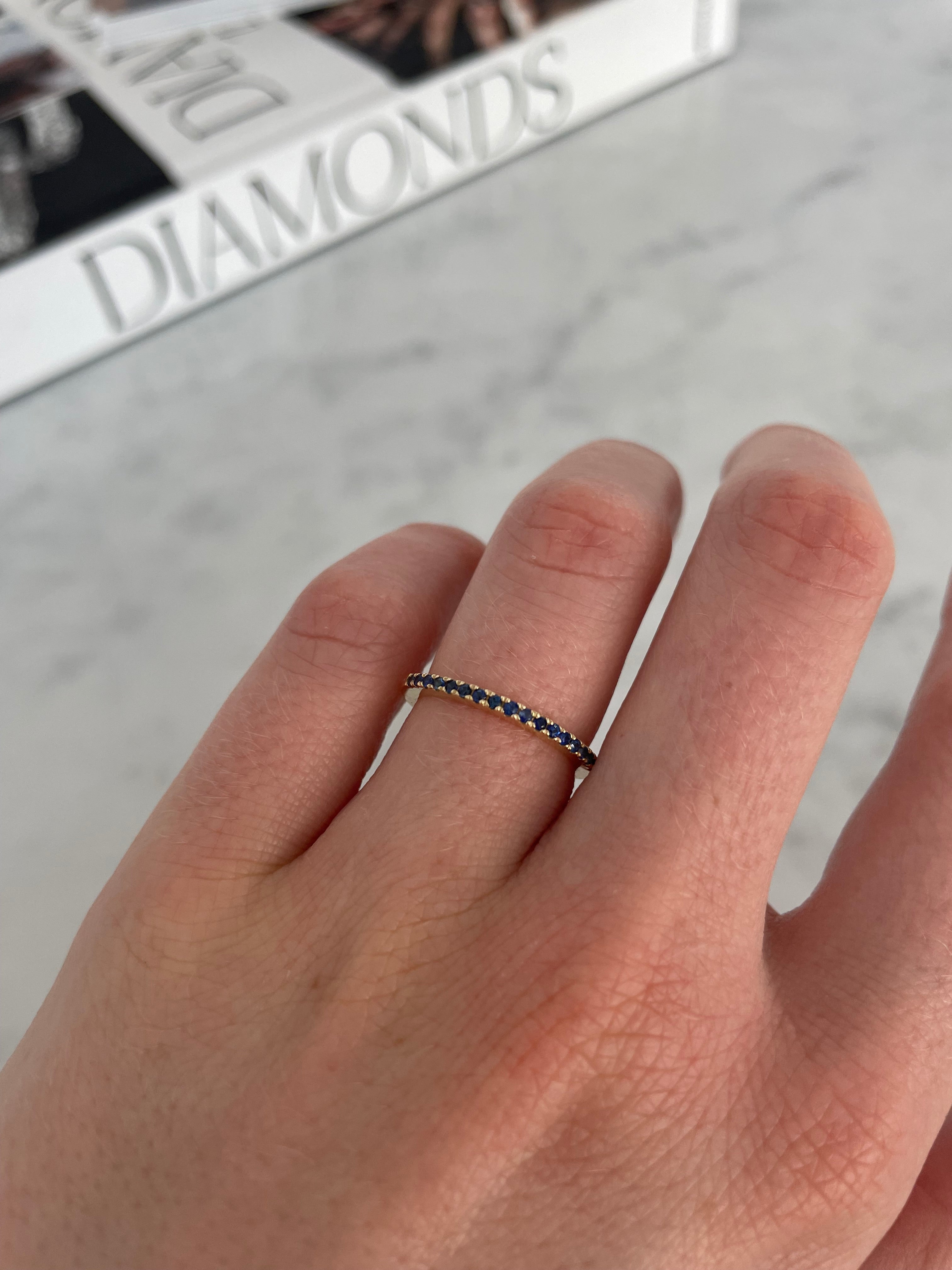 Bague Saphir Bleu Pavé Empilable