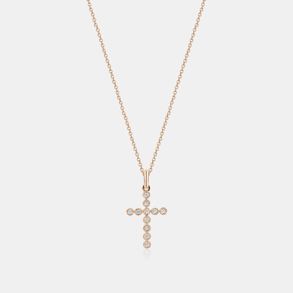 Mini Diamond Milgrain Bezel Cross Necklace