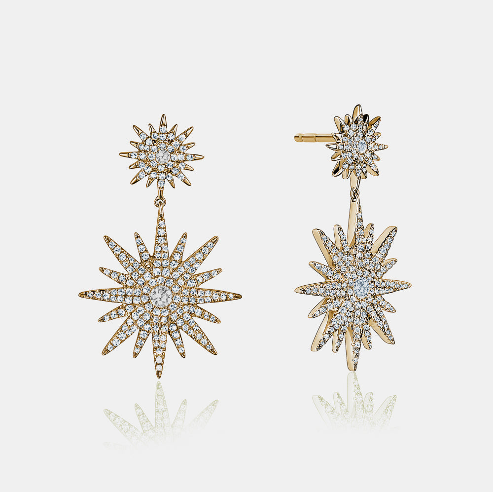 Boucles d'Oreilles en Diamant à Double Étoile Pendante