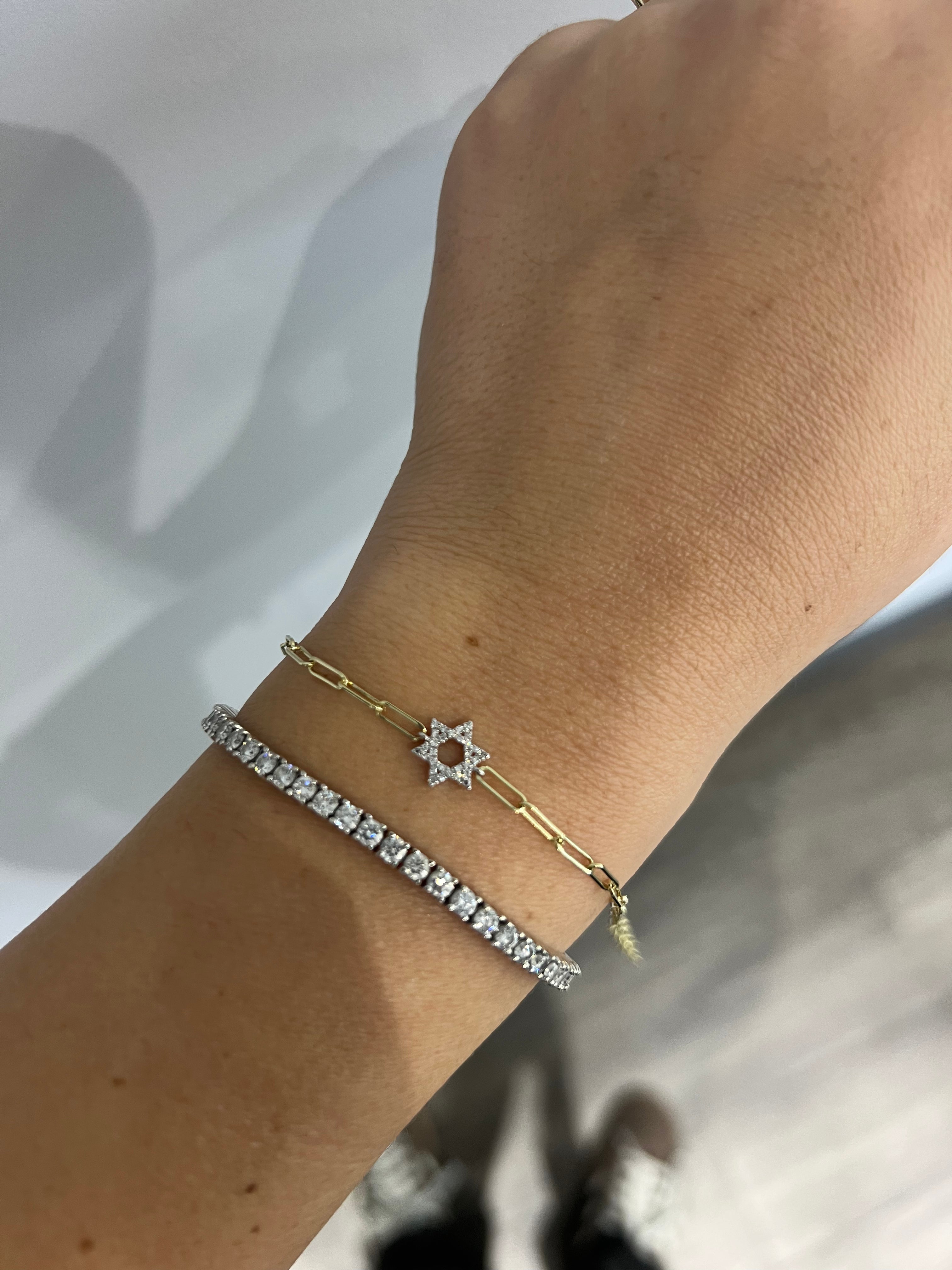 Diamond Star of David Paperclip Bracelet