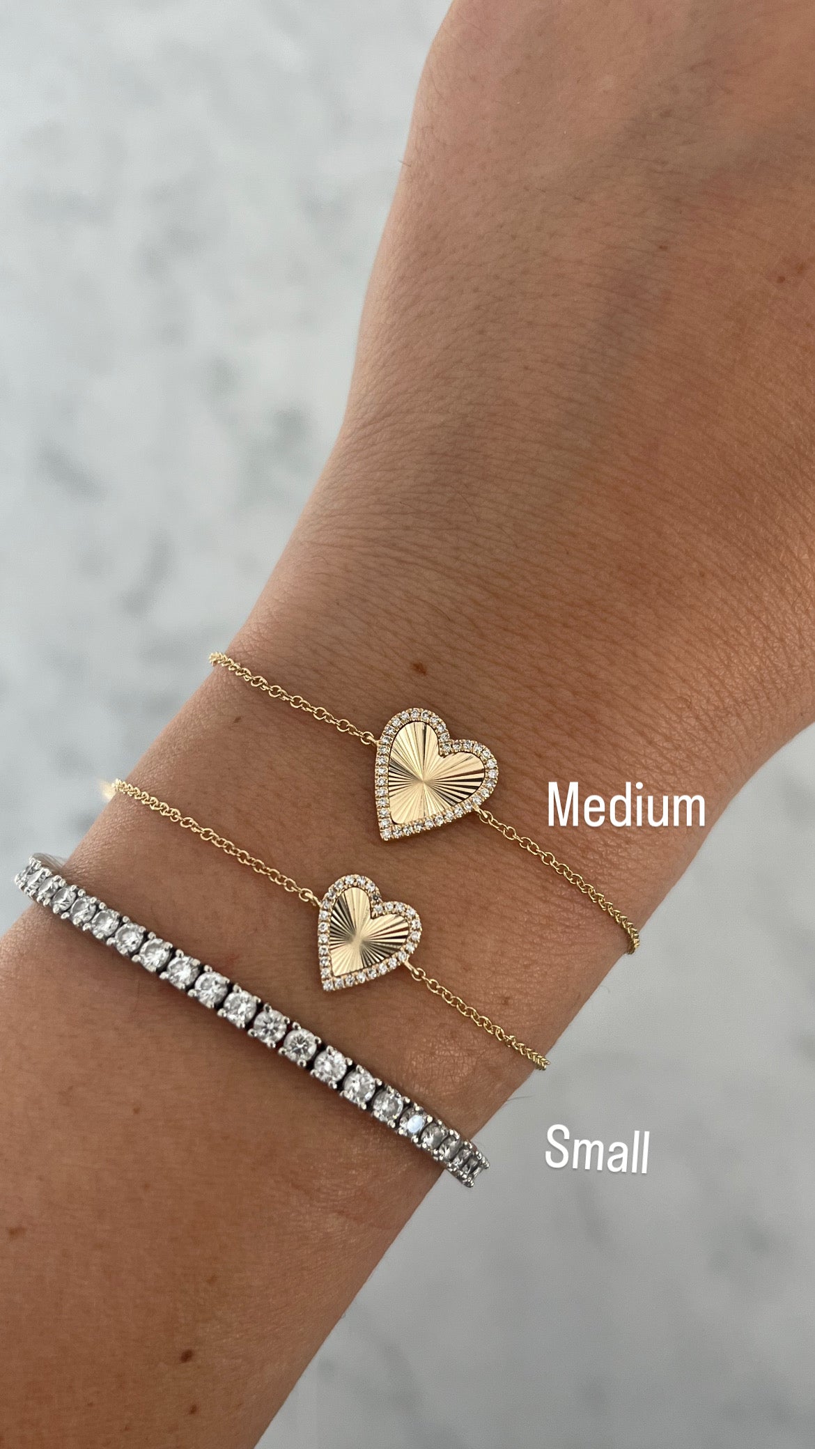 Bracelet cœur cannelé en diamant