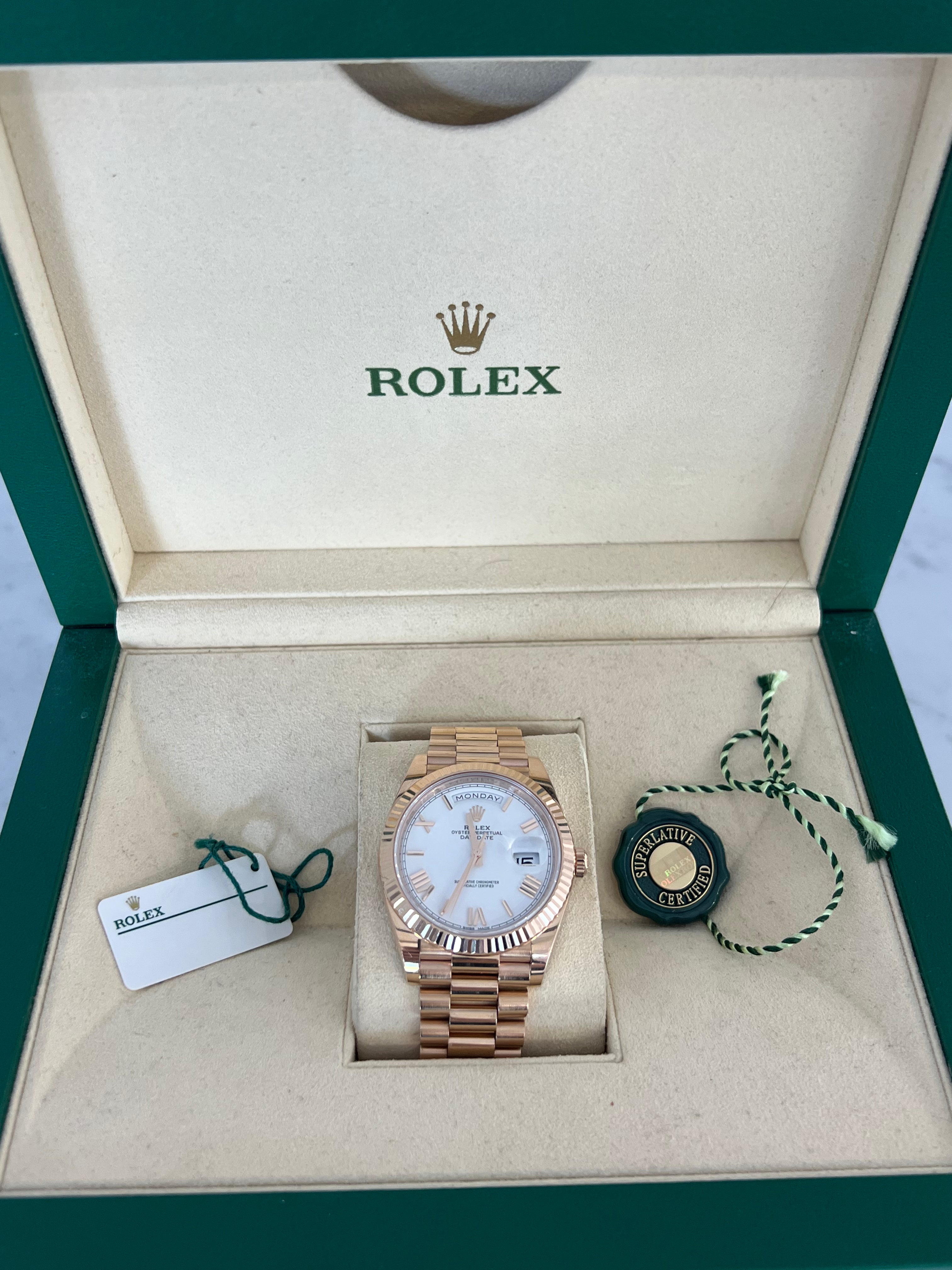 Rolex Day-Date Rose Gold White Dial with Roman Dial 228235