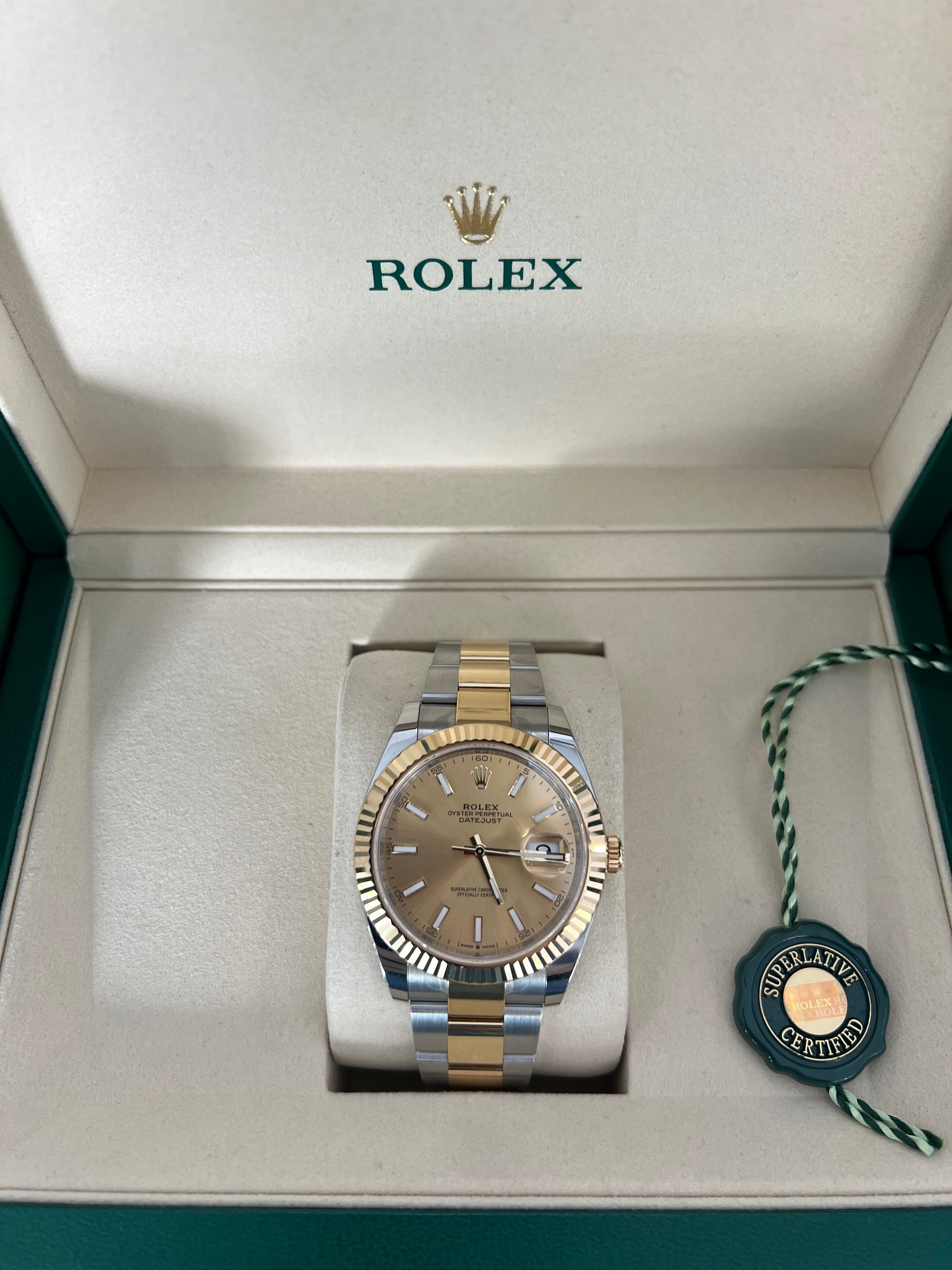 Rolex Datejust Two Tone Yellow Champagne Dial Oyster Bracelet Fluted Bezel 41mm 126333/2025