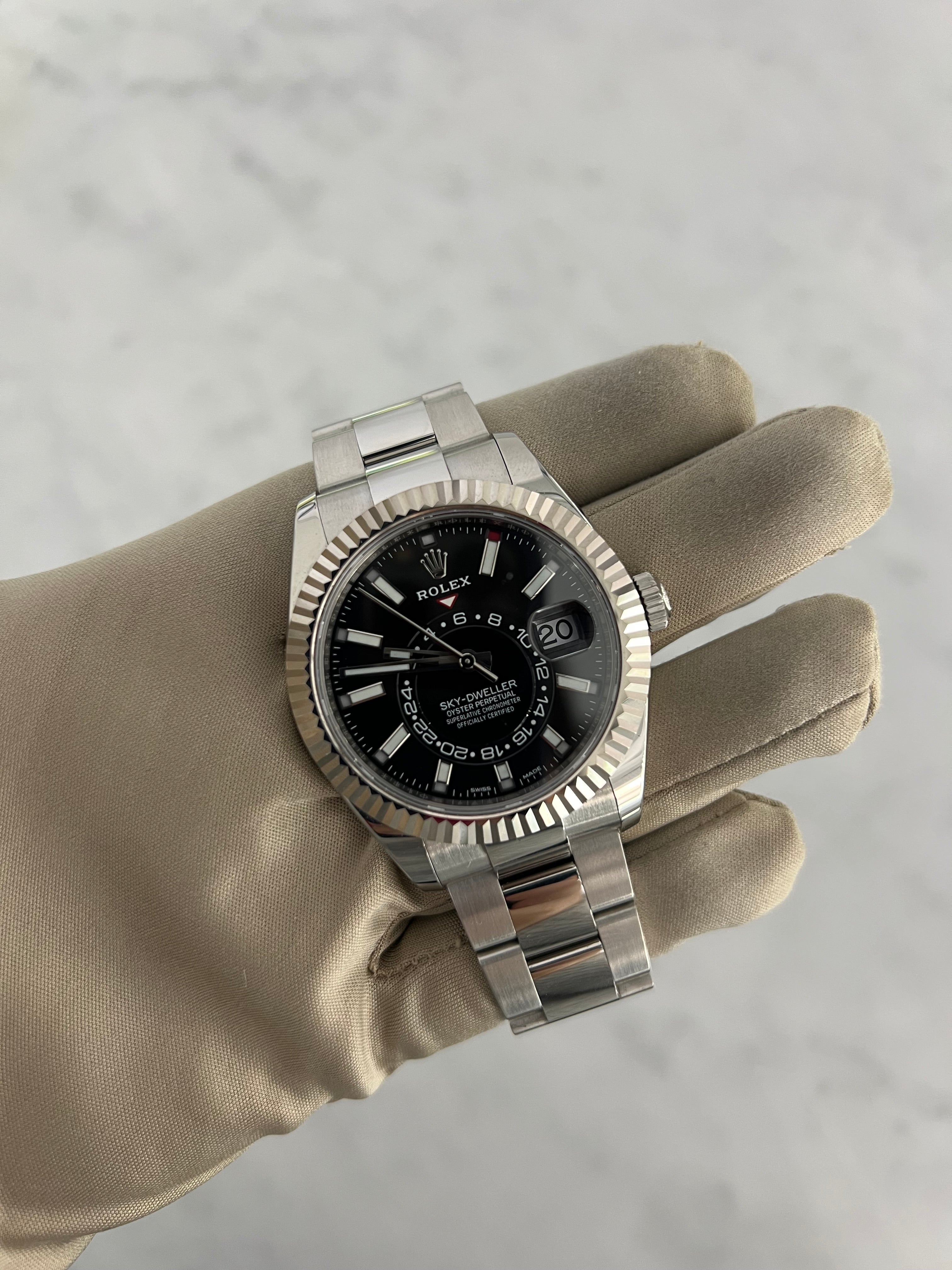 Rolex Sky-Dweller Stainless Steel Fluted Bezel Black Dial Oyster Bracelet 42mm 326934/2022