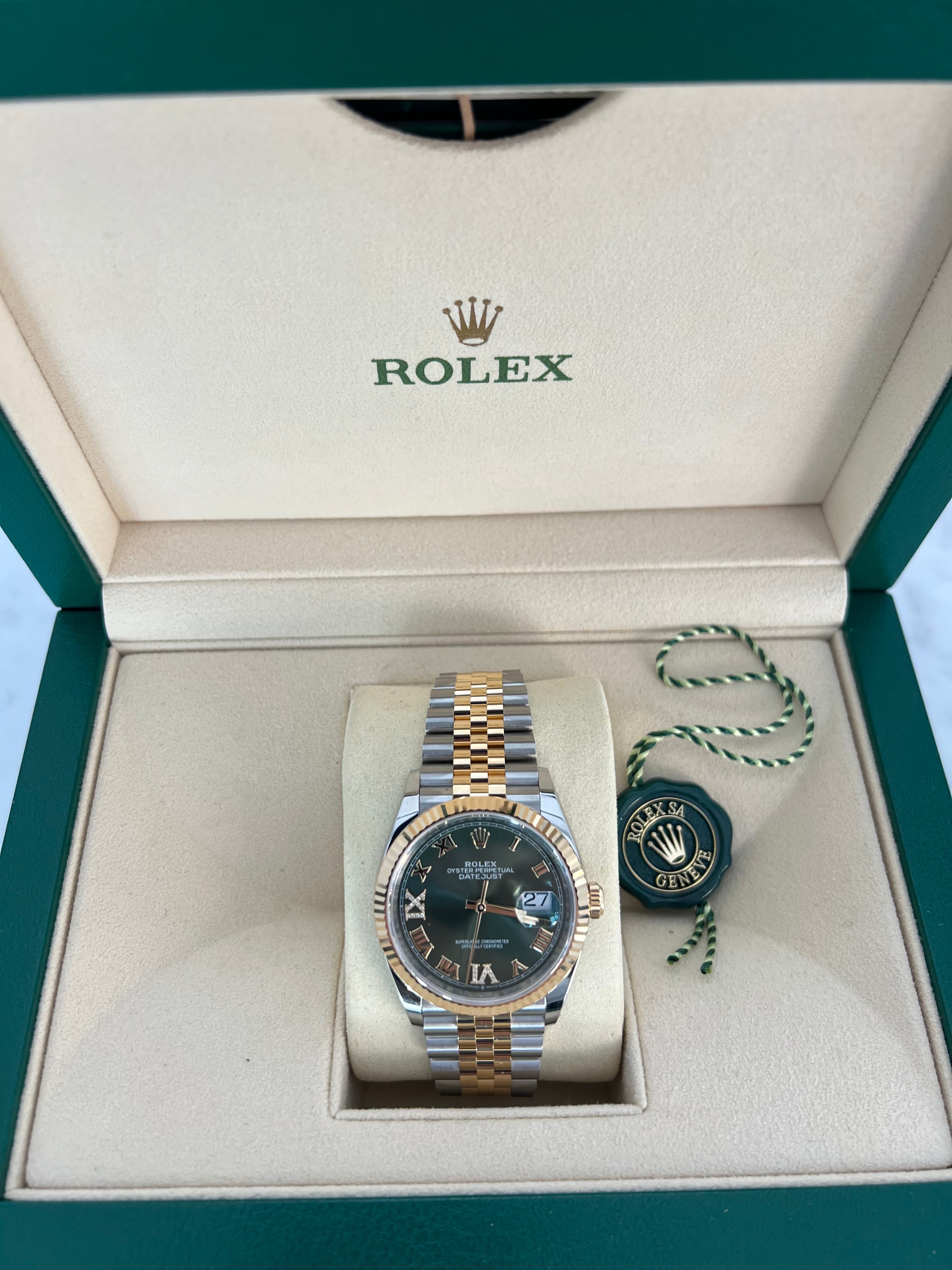 Rolex Datejust Two-Tone Yellow Gold Green Dial Diamond Six and Nine Jubilee Bracelet 36mm 126233/2025