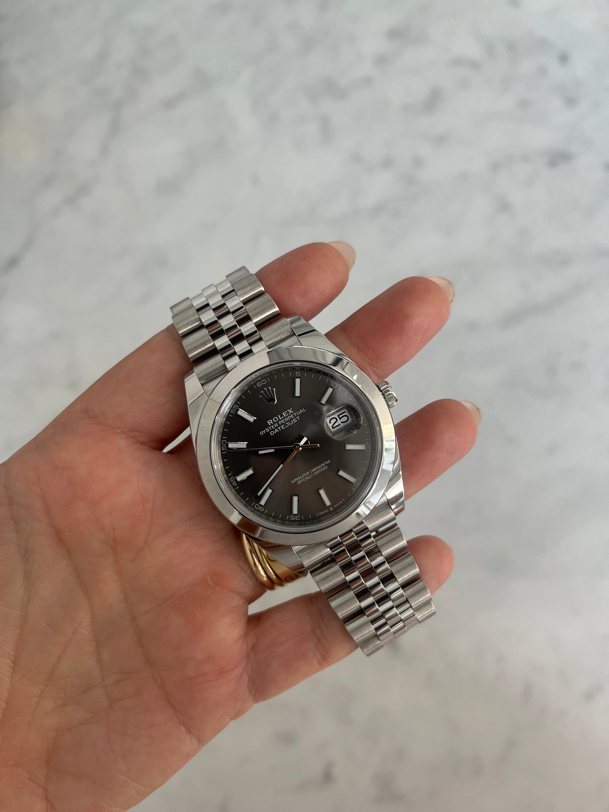 Grey Datejust 41 On Wrist Rolex Datejust With Rhodium Dial 41MM