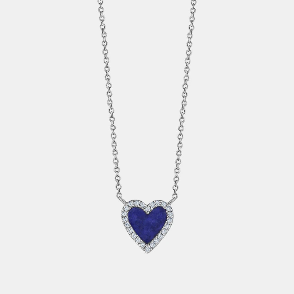 Mini Navy Diamond Border Heart Necklace