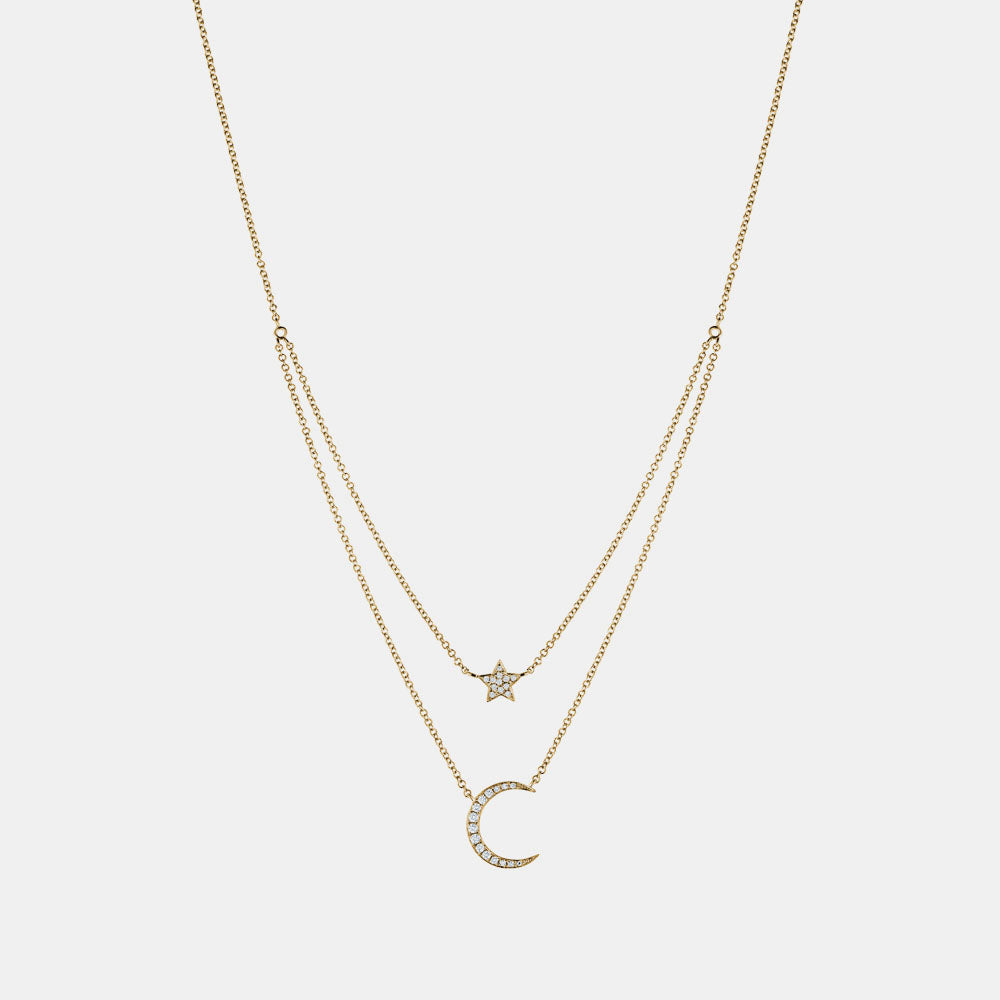 Mini Double Chain Star Moon Necklace