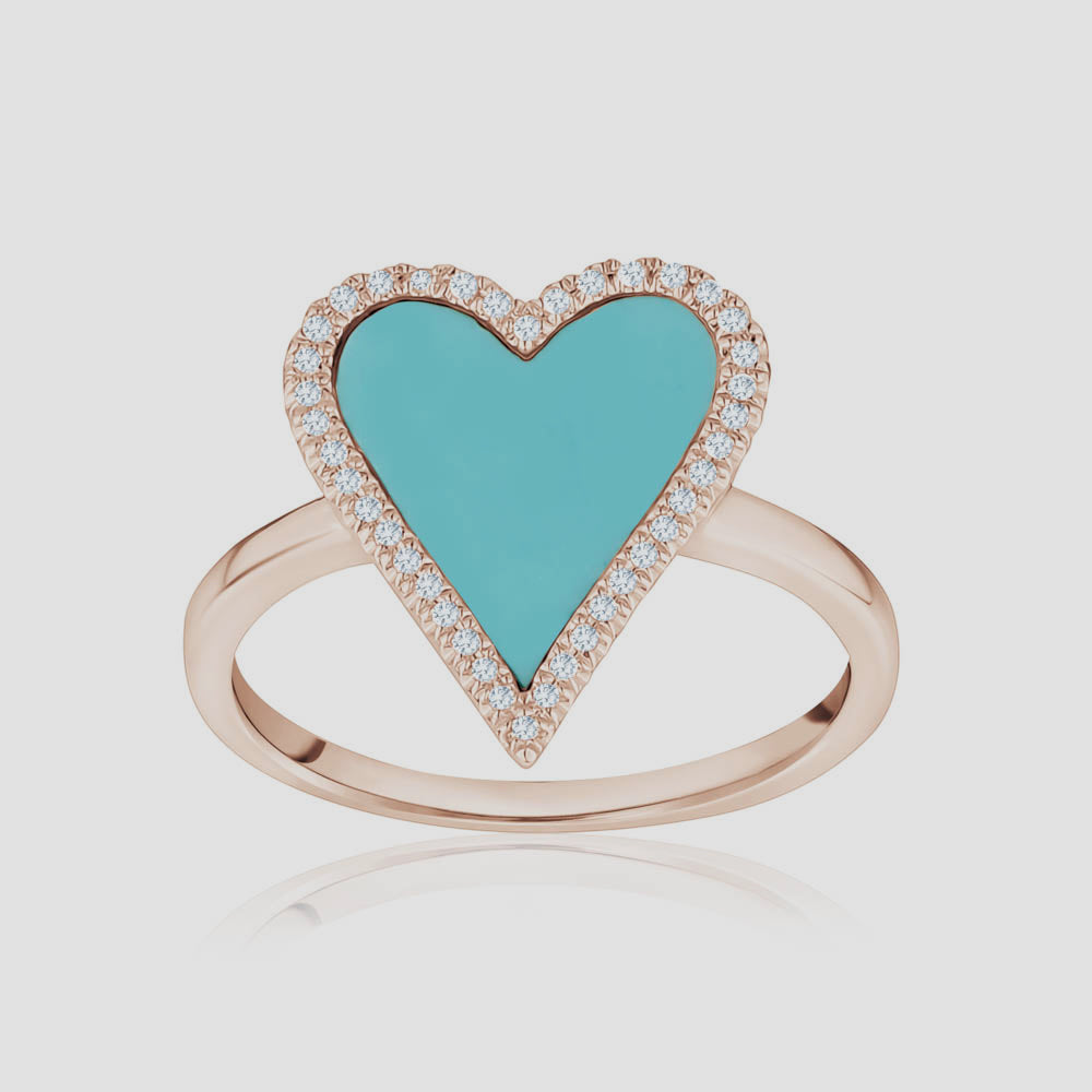 Bague de Coeur Turquoise avec Diamants
