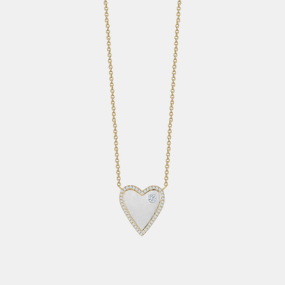 Gold Diamond Border Heart Necklace