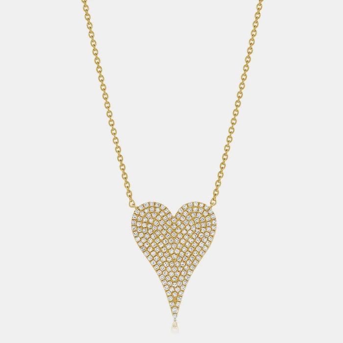 Pointy Pave Heart Necklace Big Heart 14K Yellow Gold