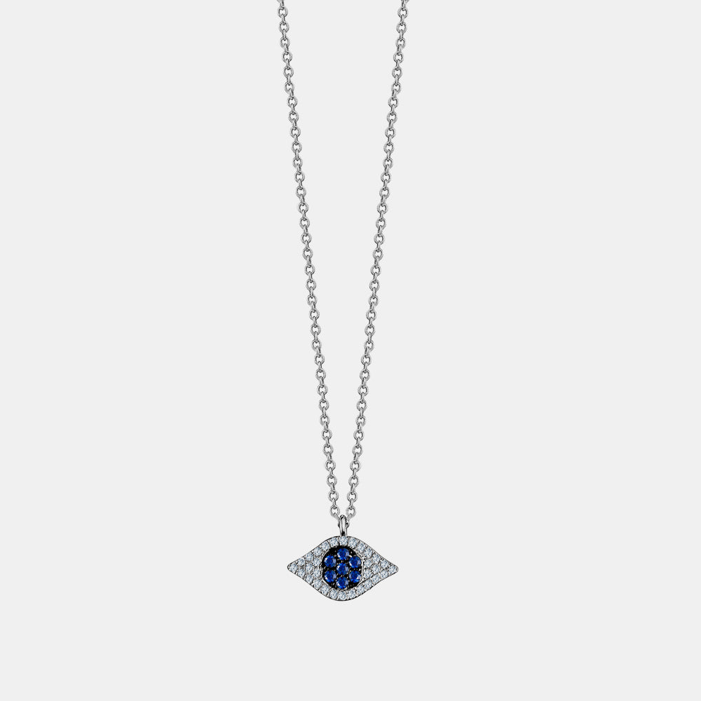 Diamond Blue Sapphire Evil Eye Necklace