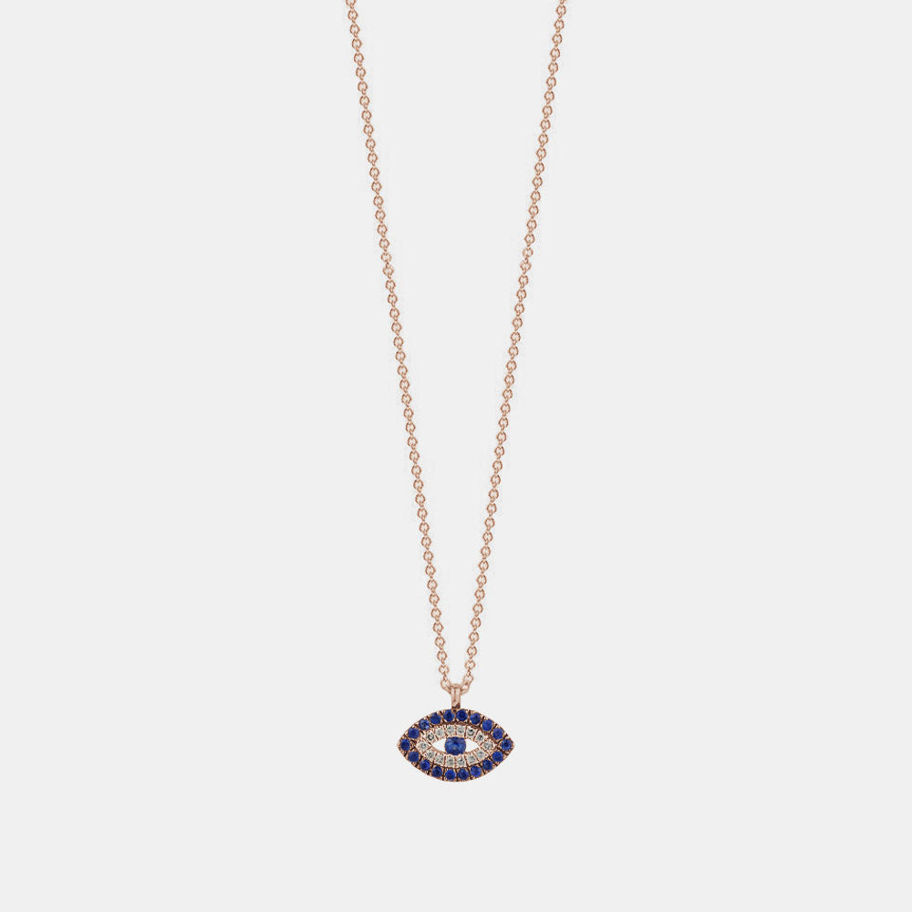 Diamond Evil Eye Blue Sapphire Border Necklace