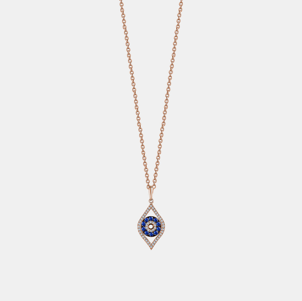 Diamond Blue Sapphire Cut Out Evil Eye Necklace