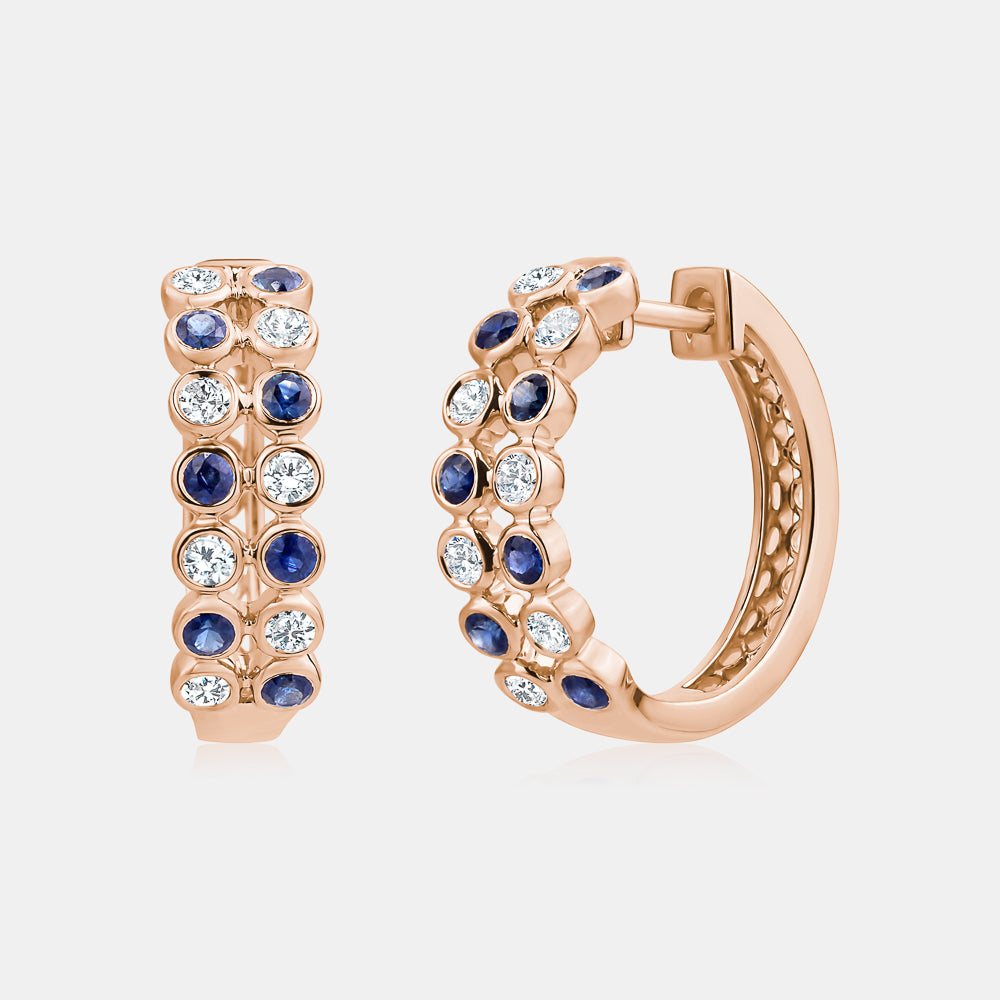 Boucles d'oreilles avec lunette en diamant et saphir