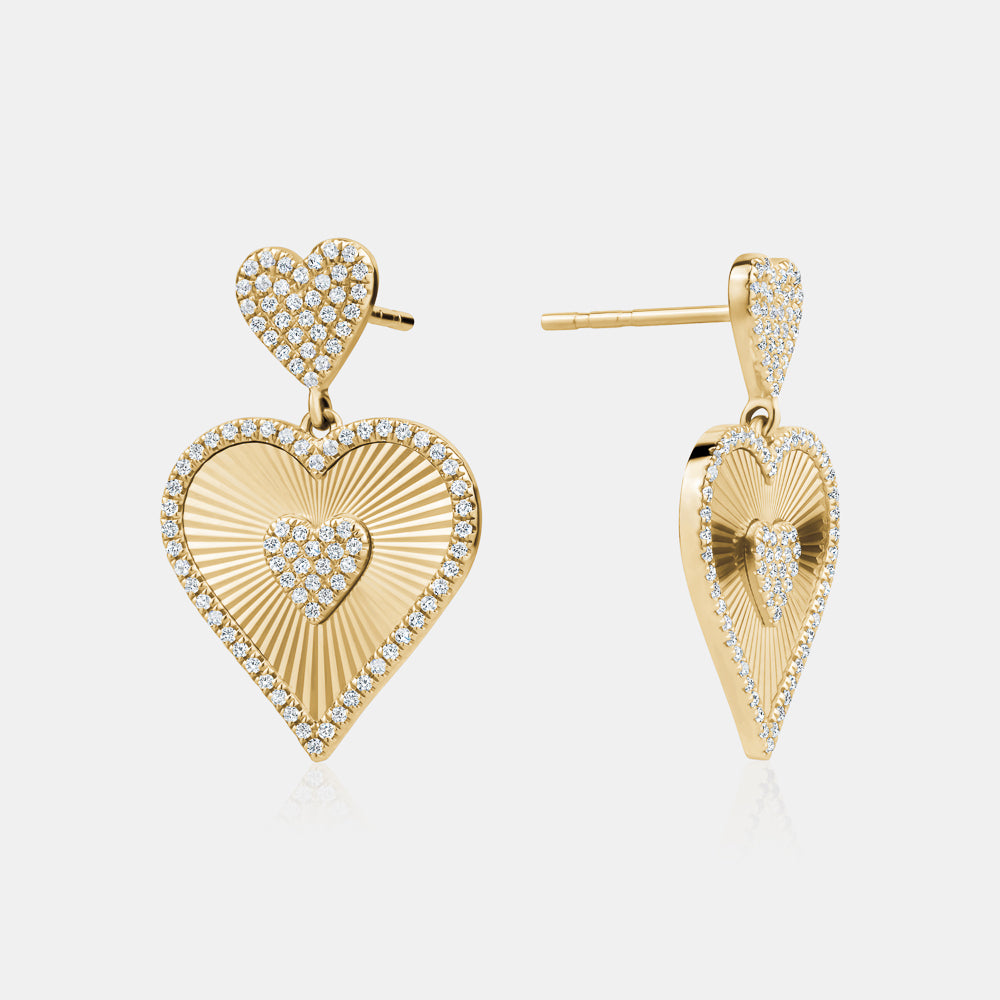 Boucles d'oreilles en forme de cœur cannelé