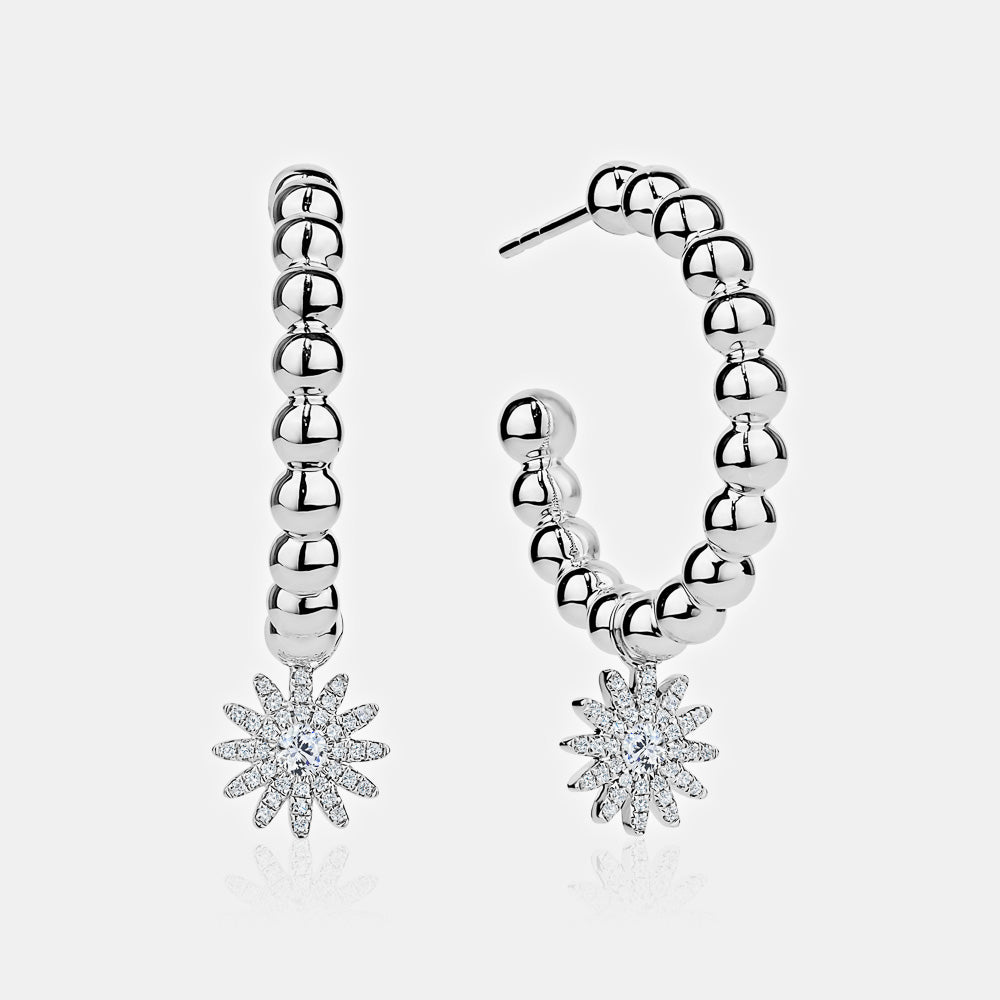 Diamond Sunburst Beaded Hoops