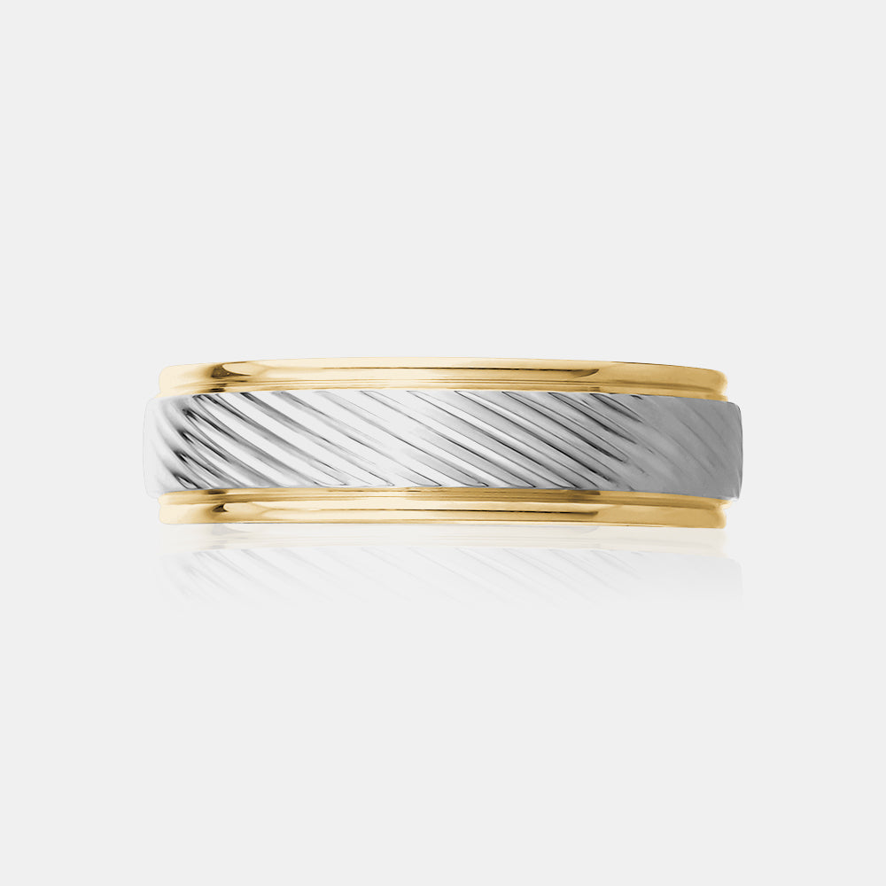 10K Two Tone Diagonal Lines Wedding Band