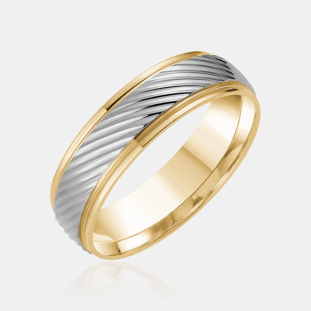 10K Two Tone Diagonal Lines Wedding Band