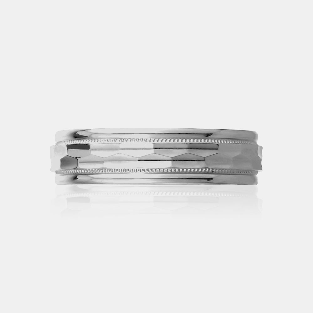 14K Hexagonal Milgrain Edge Wedding Band