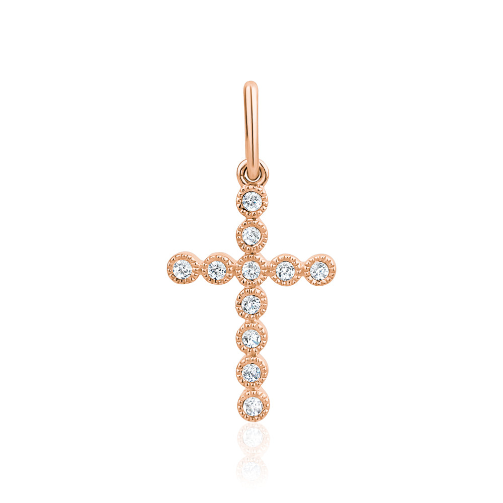 Mini Diamond Milgrain Bezel Cross Charm