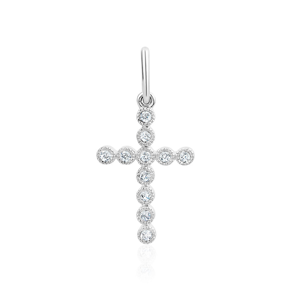 Mini Diamond Milgrain Bezel Cross Charm