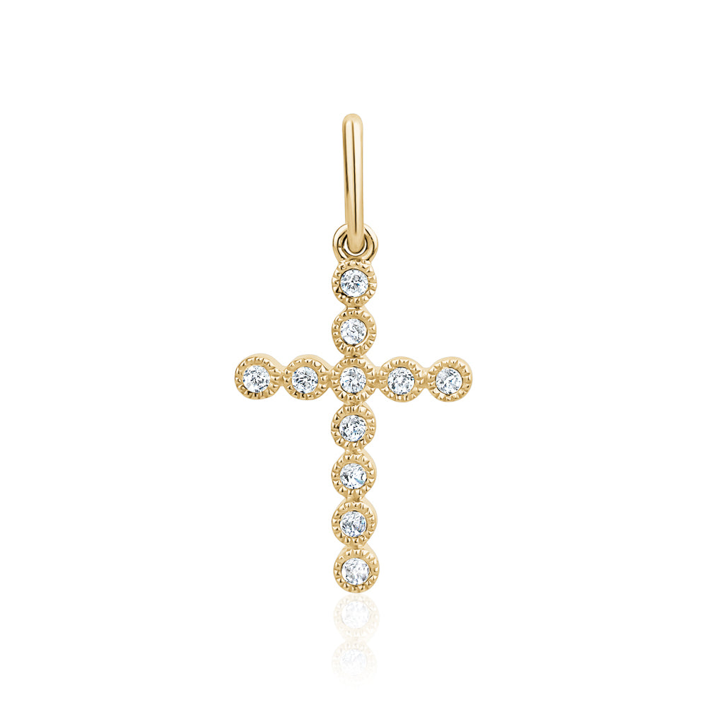 Mini Diamond Milgrain Bezel Cross Charm