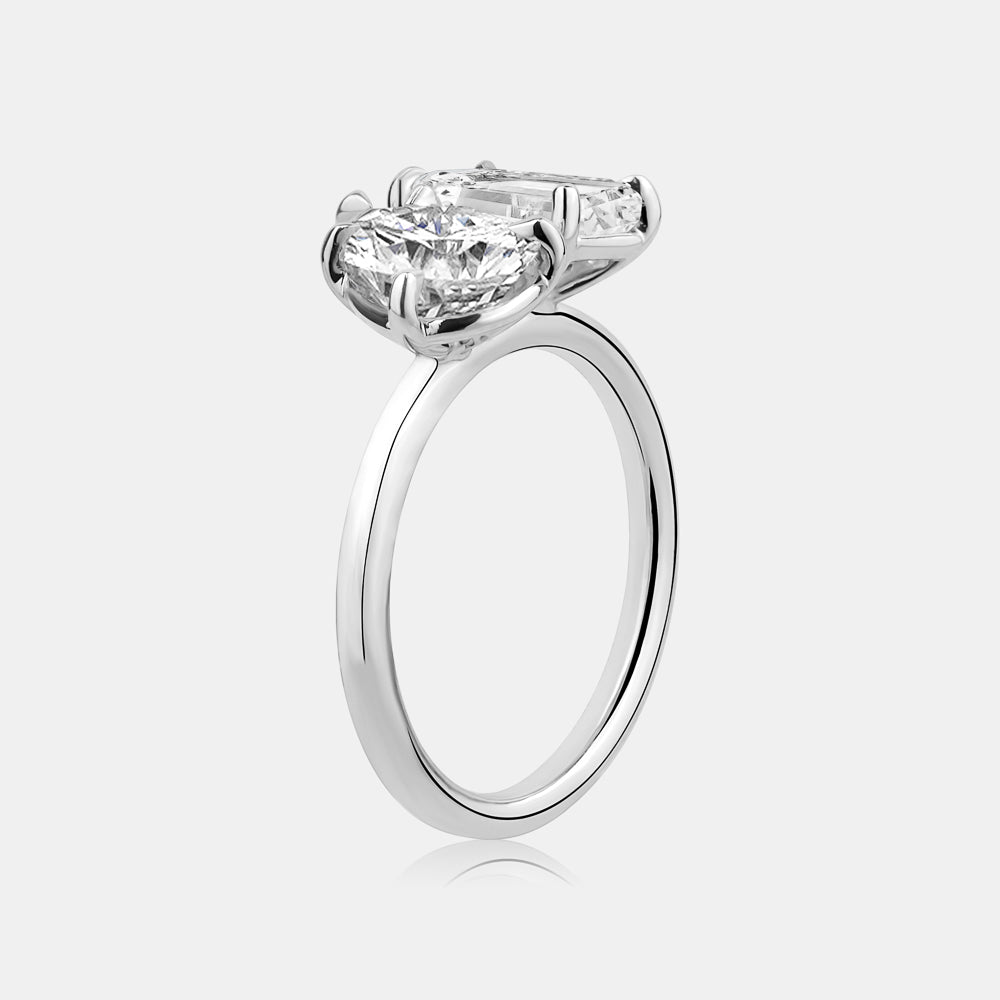 BAGUE DE FIANÇAILLES TOI ET MOI, POIRE ET ÉMERAUDE, CULTIVÉES EN LABORATOIRE