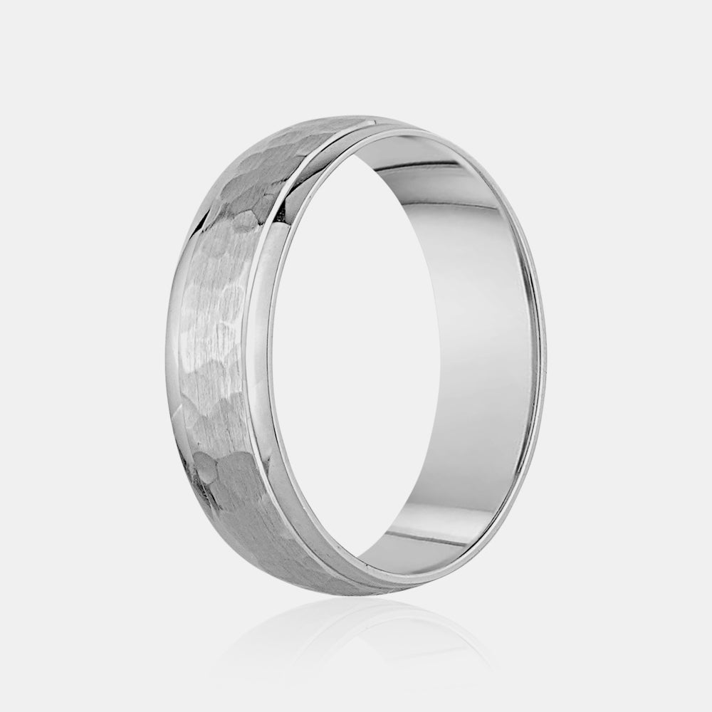 18K Brushed Hammered Center Wedding Band