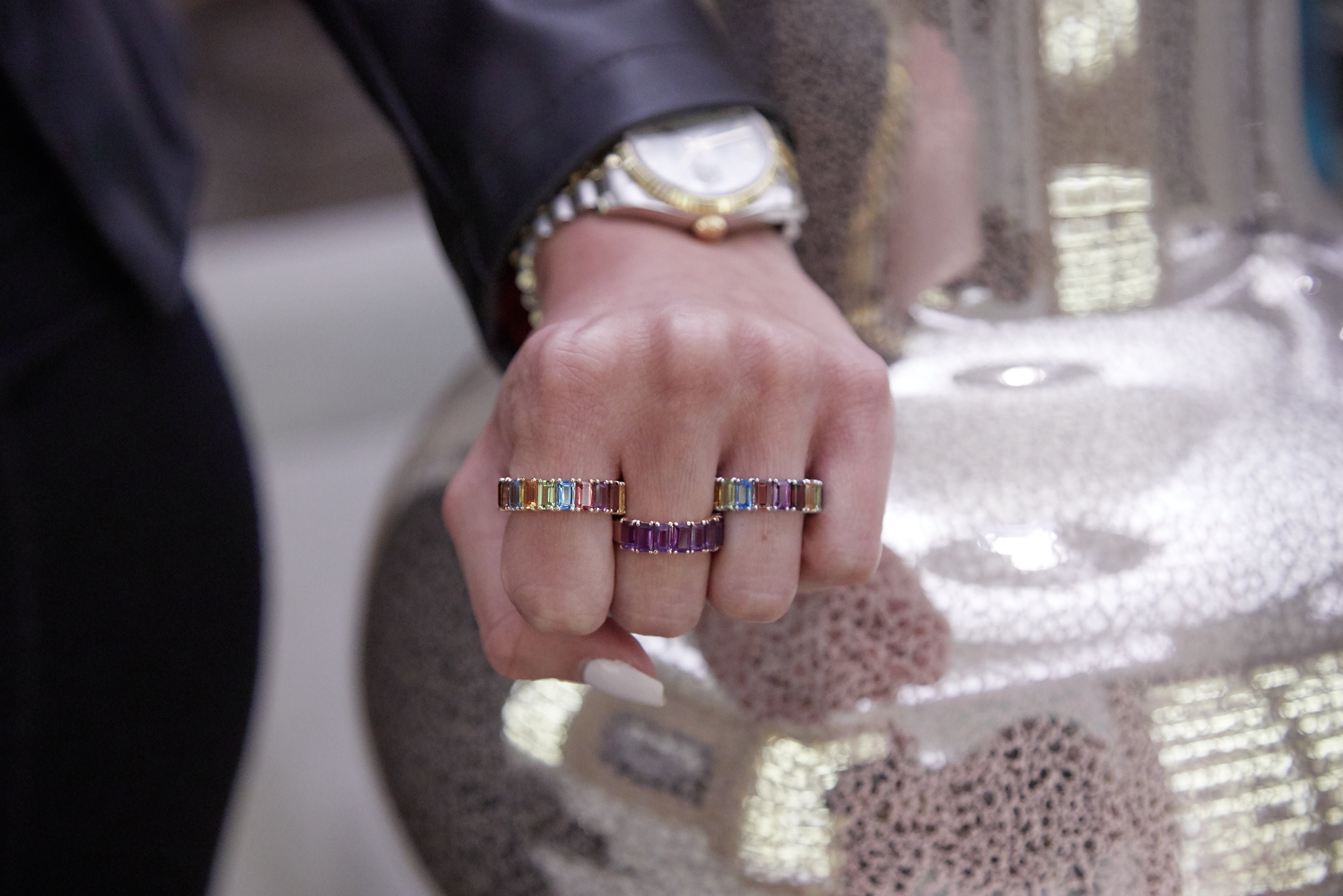 Bague d'Éternité Arc-en-Ciel Coupe Émeraude