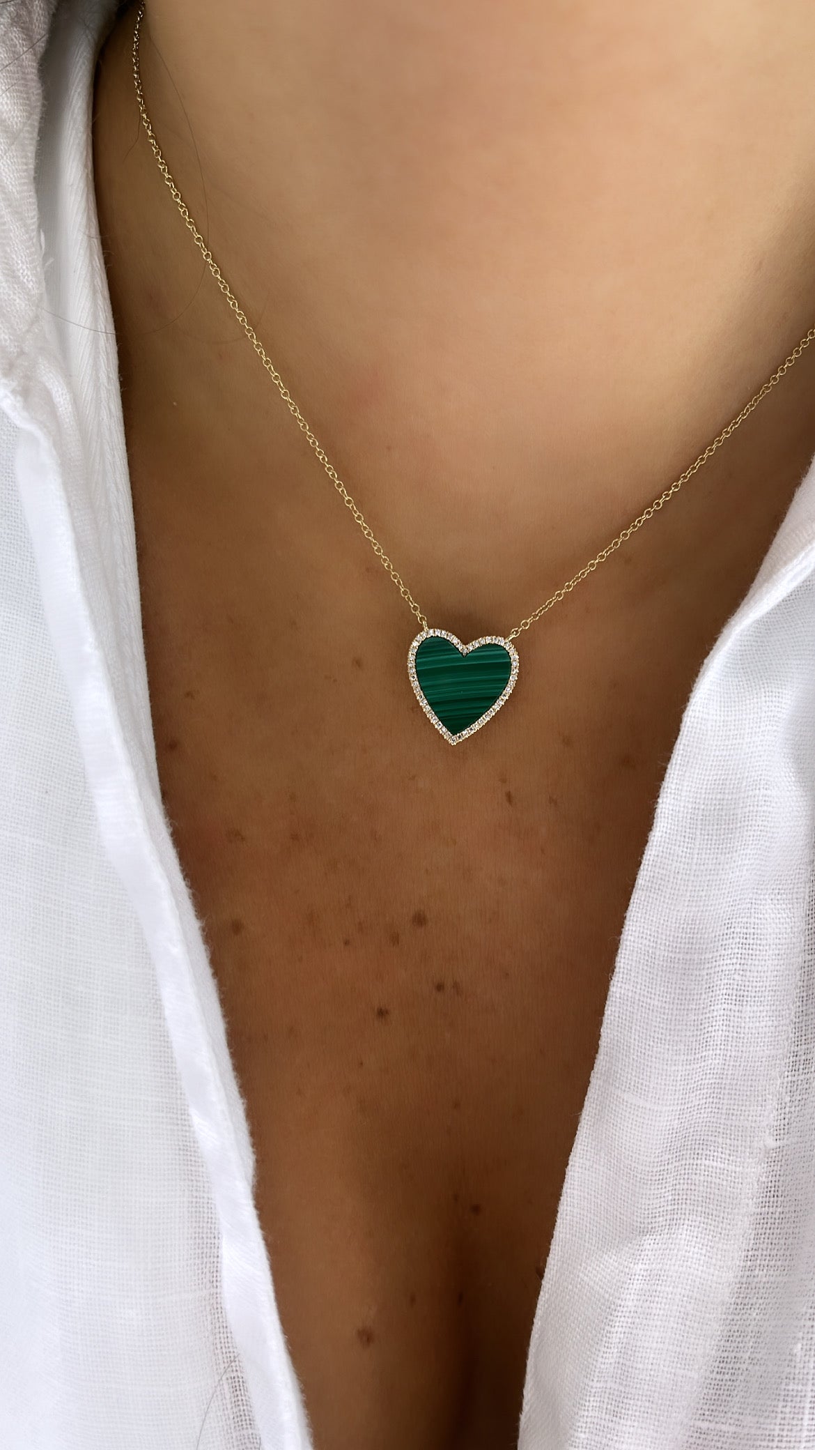 Malachite Diamond Border Heart Necklace