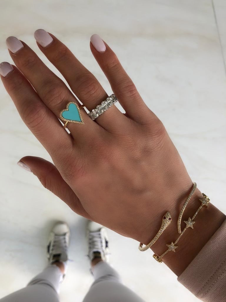 Bague de Coeur Turquoise avec Diamants