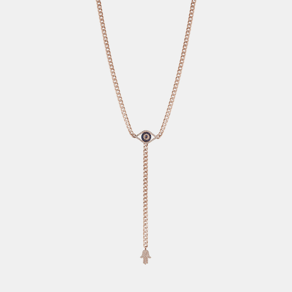 Diamond Evil Eye Hamsa Lariat Necklace