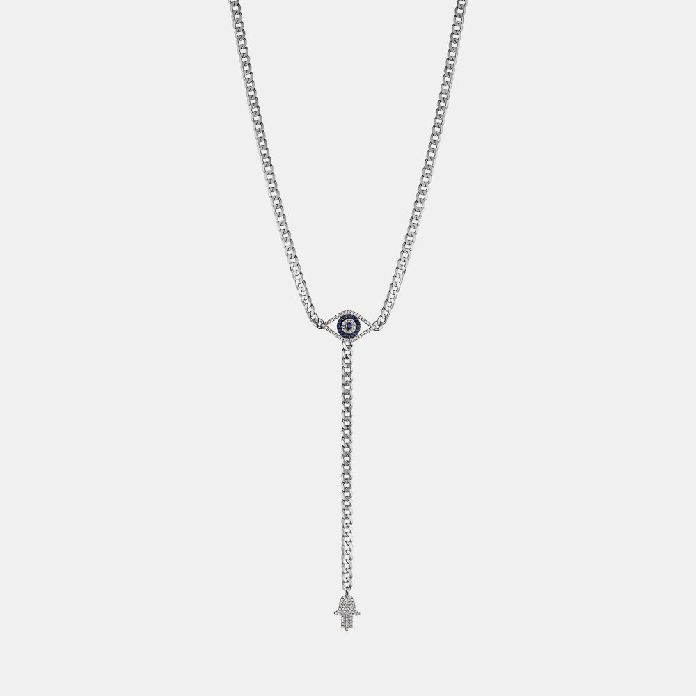 Diamond Evil Eye Hamsa Lariat Necklace
